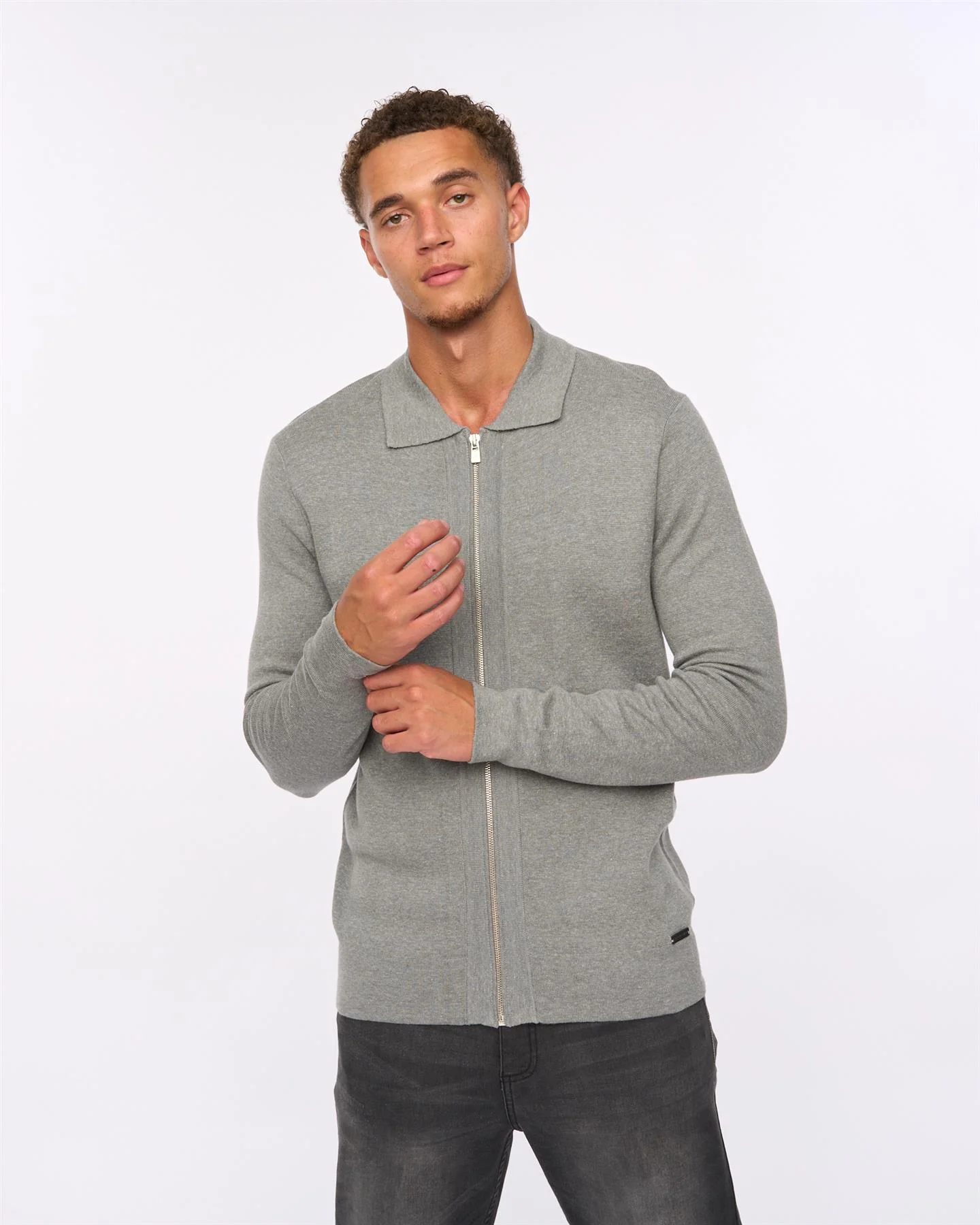 Melfi Zip Thru Knit Grey Marl - Image 2